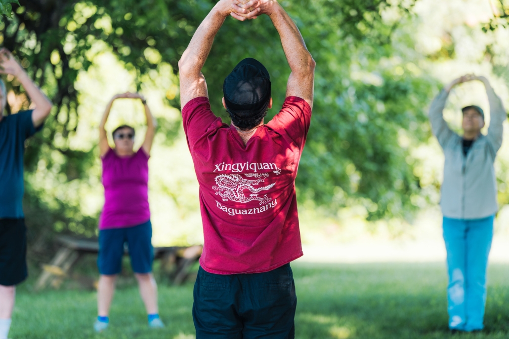 clients outside stretching